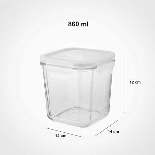 ظرف شیشه ای مربع دربدار 860 میلی لیتری لیمون 1984