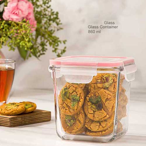 ظرف شیشه ای مربع دربدار 860 میلی لیتری لیمون 1984