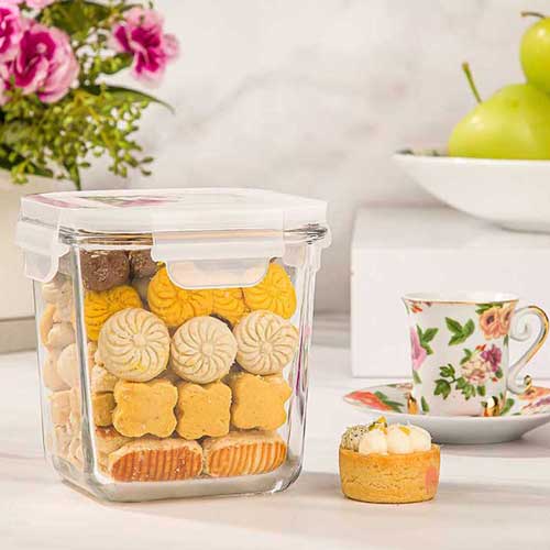 ظرف شیشه ای مربع دربدار 860 میلی لیتری لیمون 1984