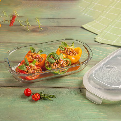 ظرف شیشه ای بیضی سرو و نگهداری دربدار 2.2 لیتر 2033