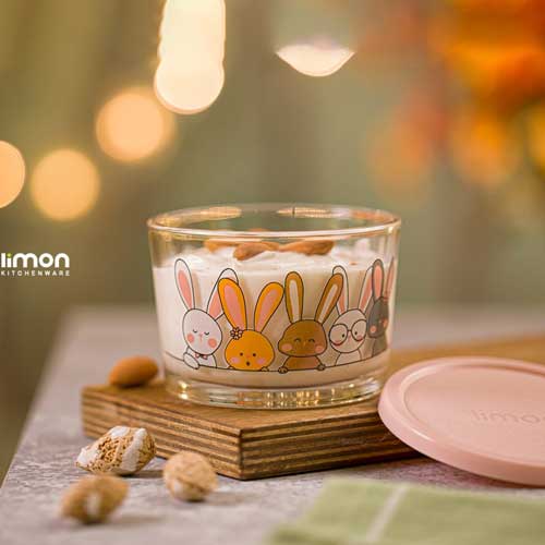 ظرف شیشه ای دربدار 190 میلی لیتر چاپ دار لیمون 2068