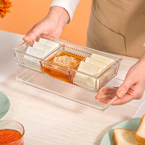 اردورخوری شیشه ای سه خانه درب اکرولیک لیمون 2101