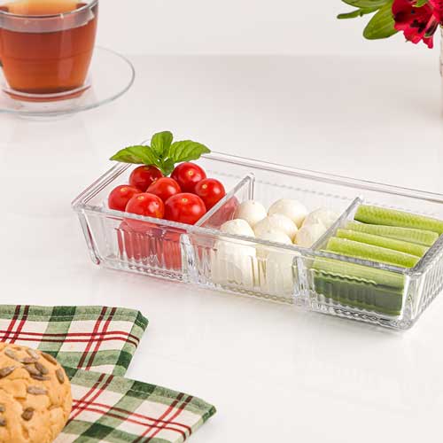 اردورخوری شیشه ای سه خانه درب اکرولیک لیمون 2101