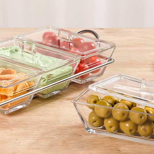 اردوخوری شیشه ای مستطیل 4خانه لیمون 2105