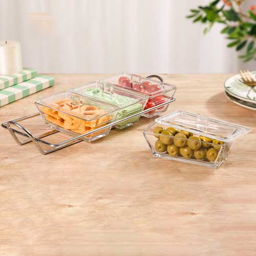 اردوخوری شیشه ای مستطیل 4خانه لیمون 2105
