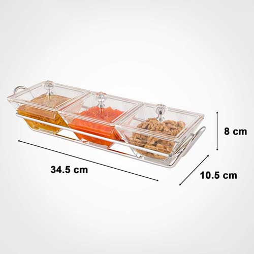 اردوخوری شیشه ای مربع 3خانه لیمون 2107