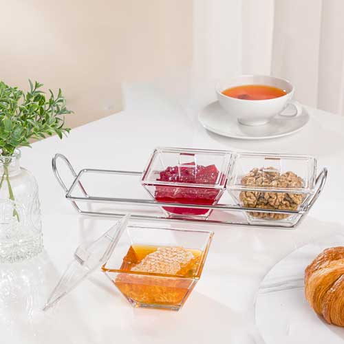 اردوخوری شیشه ای مربع 3خانه لیمون 2107