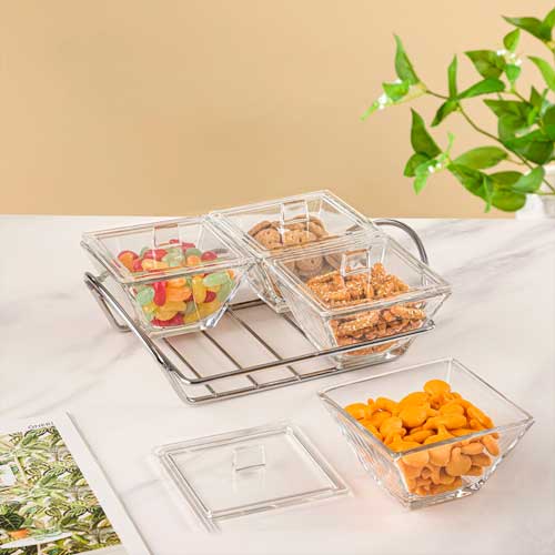 اردوخوری شیشه ای مربع 4خانه لیمون 2108