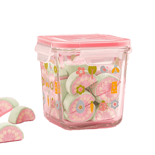 ظرف شیشه ای مربع چاپدار 860 میلی لیتر لیمون 2110