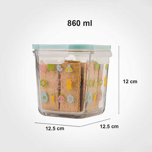 ظرف شیشه ای مربع چاپدار 860 میلی لیتر لیمون 2110