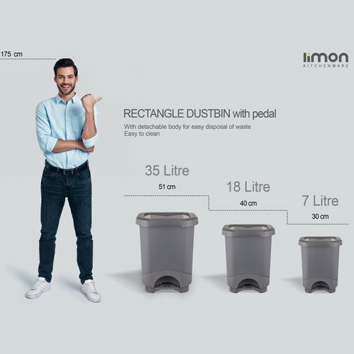 سطل پدالی چهار گوش ساده 35 لیتر لیمون 1856