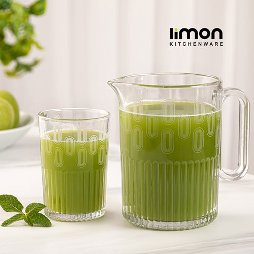 ست پارچ و لیوان شیشه ای شیاردار چاپدار لیمون 2318