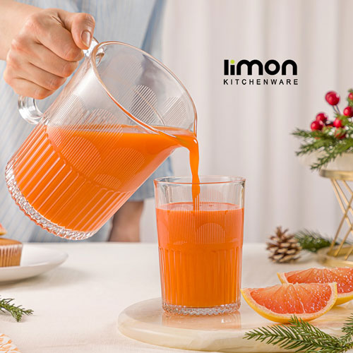 ست پارچ و لیوان شیشه ای شیاردار چاپدار لیمون 2318