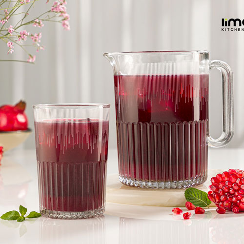 ست پارچ و لیوان شیشه ای شیاردار چاپدار لیمون 2318